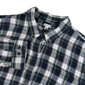 L.L.Bean Plaid Button Down Shirt Mens 2X Blue Green Flannel Gorpcore Cabin